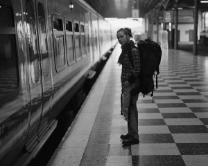 Backpacker Waiting for her Train